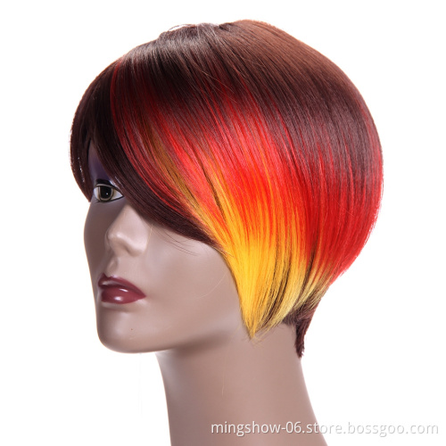 Popular Women Synthetic Hair Wig Bob Haircut Pixie Style with Bangs Colorful Short wigs hair extension